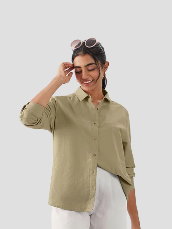 Cotton Linen Shirt : Beige green